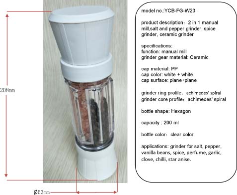 2 in 1 manual mill,salt and pepper grinder, spice grinder, ceramic grinder