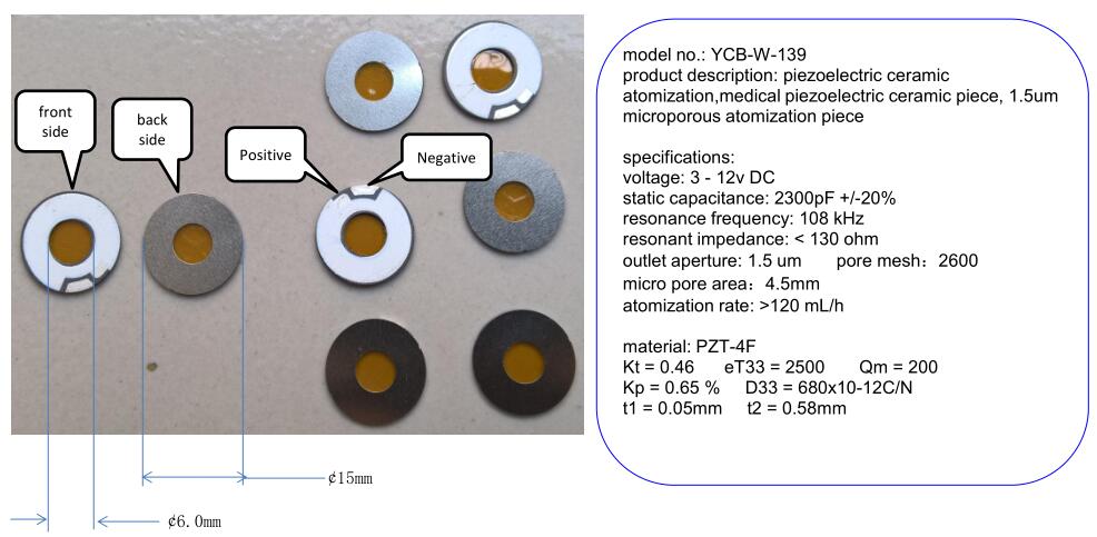 piezoelectric ceramic atomization,medical piezoelectric ceramic piece, 1.5um microporous atomization piece