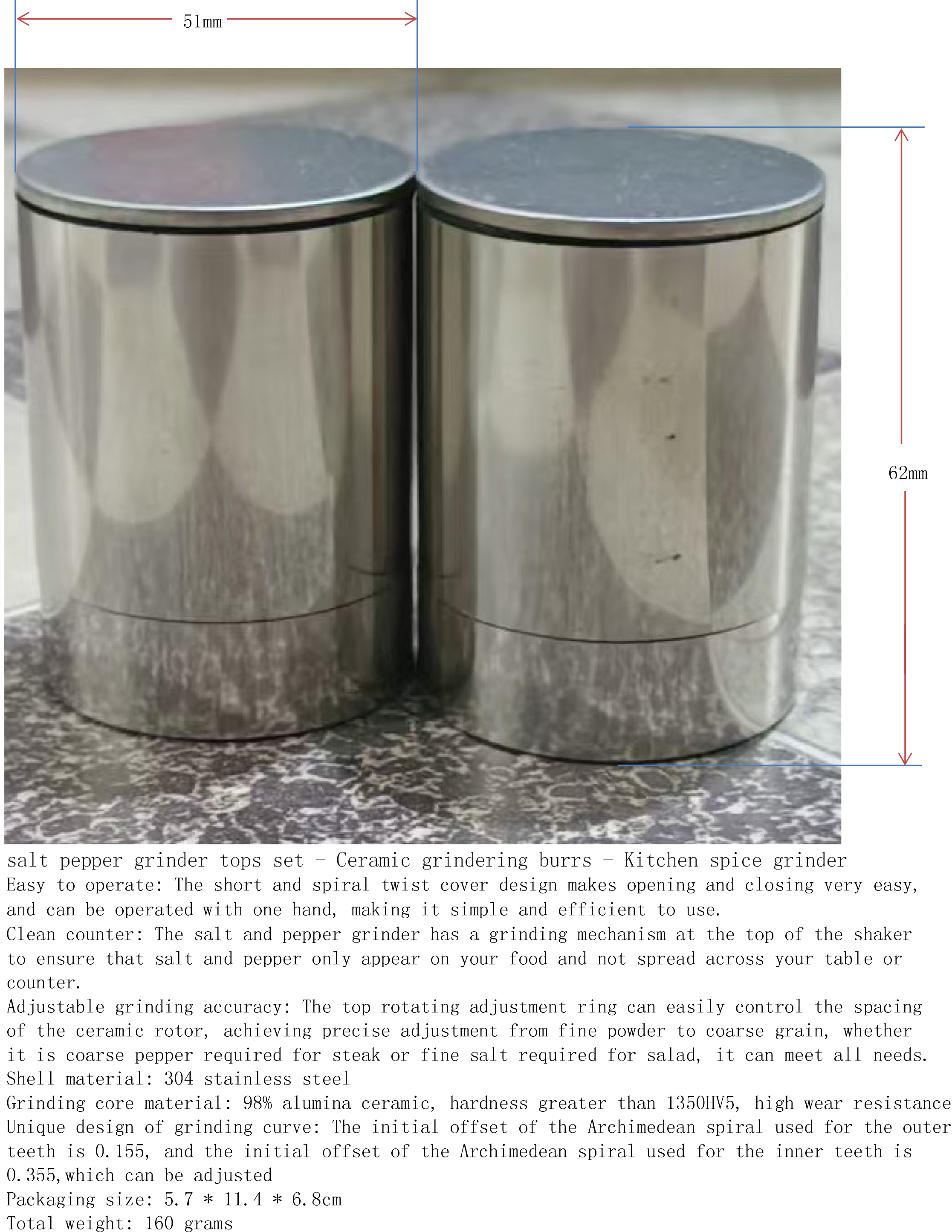 海盐与胡椒研磨盖2件套-陶瓷-厨房香料磨