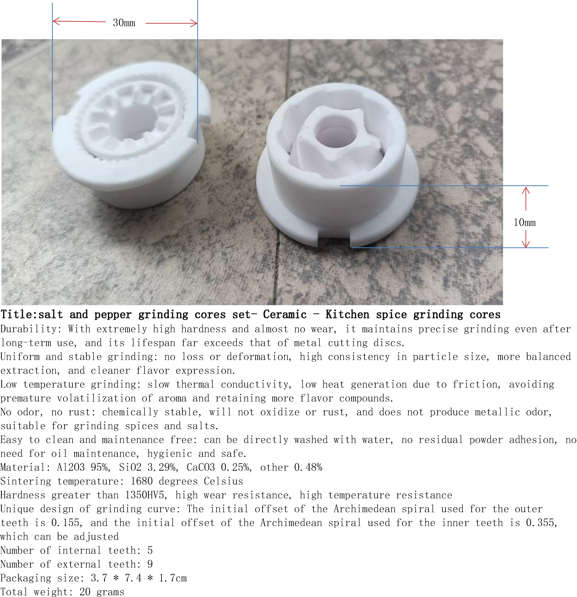 海盐与胡椒研磨芯2件套-陶瓷-厨房香料磨芯