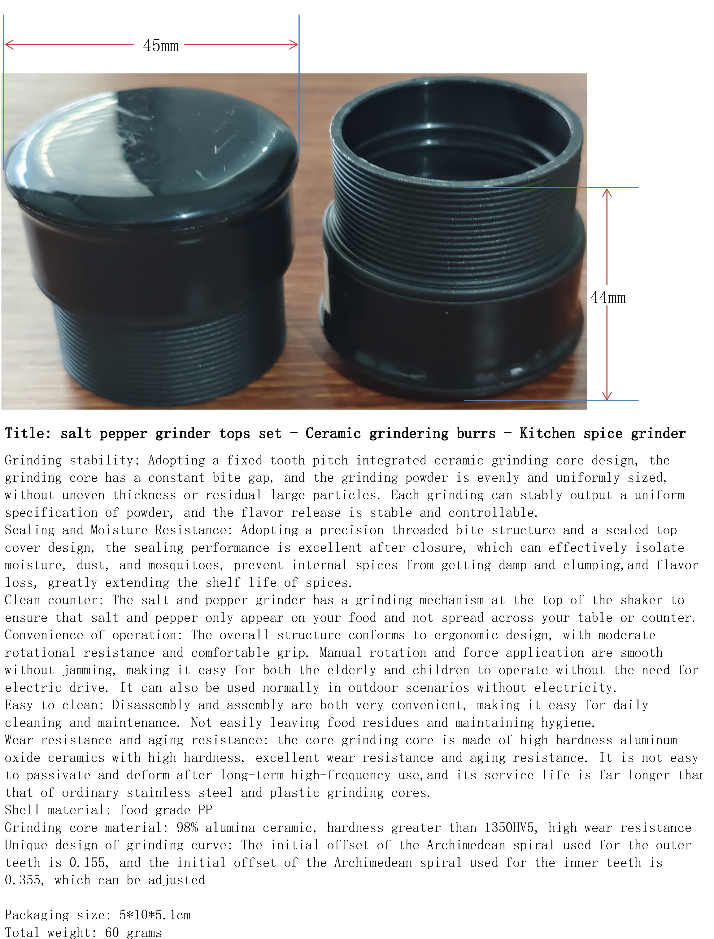 海盐与胡椒研磨盖2件套-陶瓷-厨房香料磨