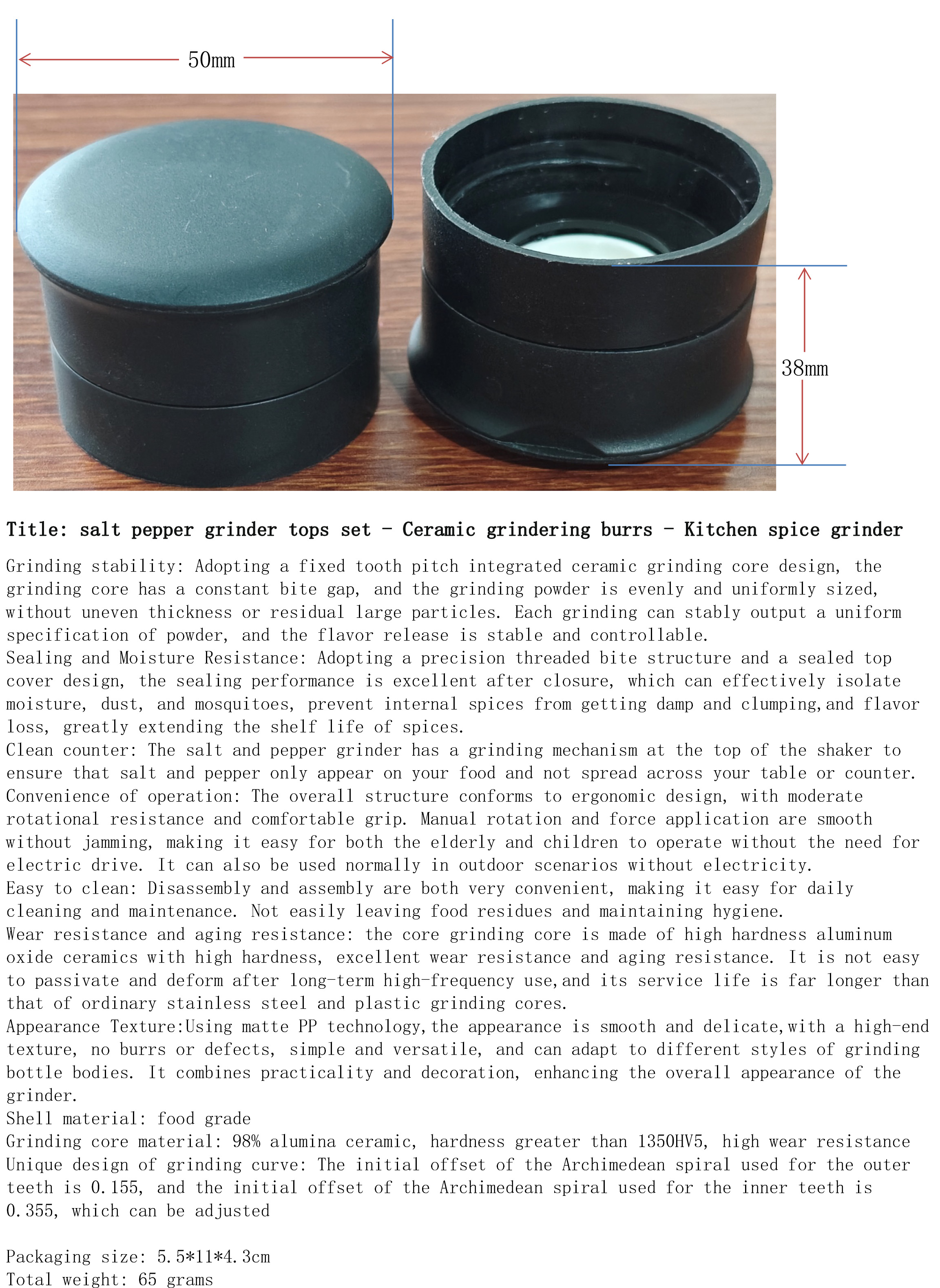 海盐与胡椒研磨盖2件套-陶瓷-厨房香料磨